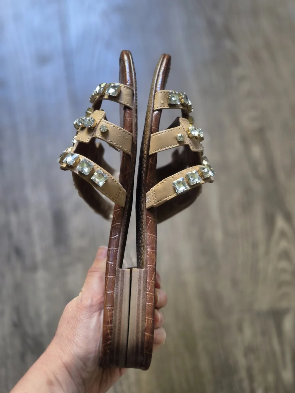 Sam Edelman Bay Sandals Slides. Tan With Crystals Rhinestones Size 9 - Picture 7 of 8